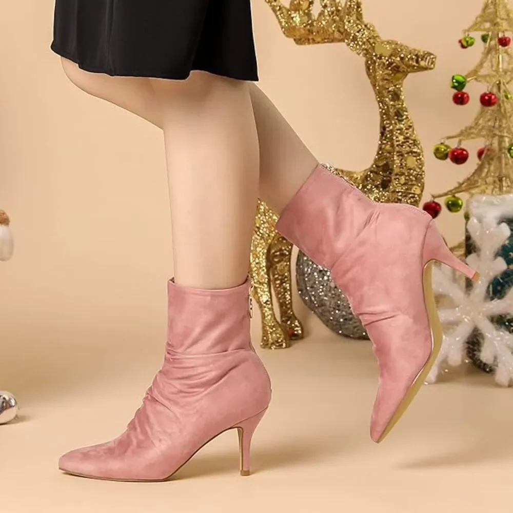 Allegra K Dust Pink Slouch Ankle Boots 8 Box & Dust Bags EUC